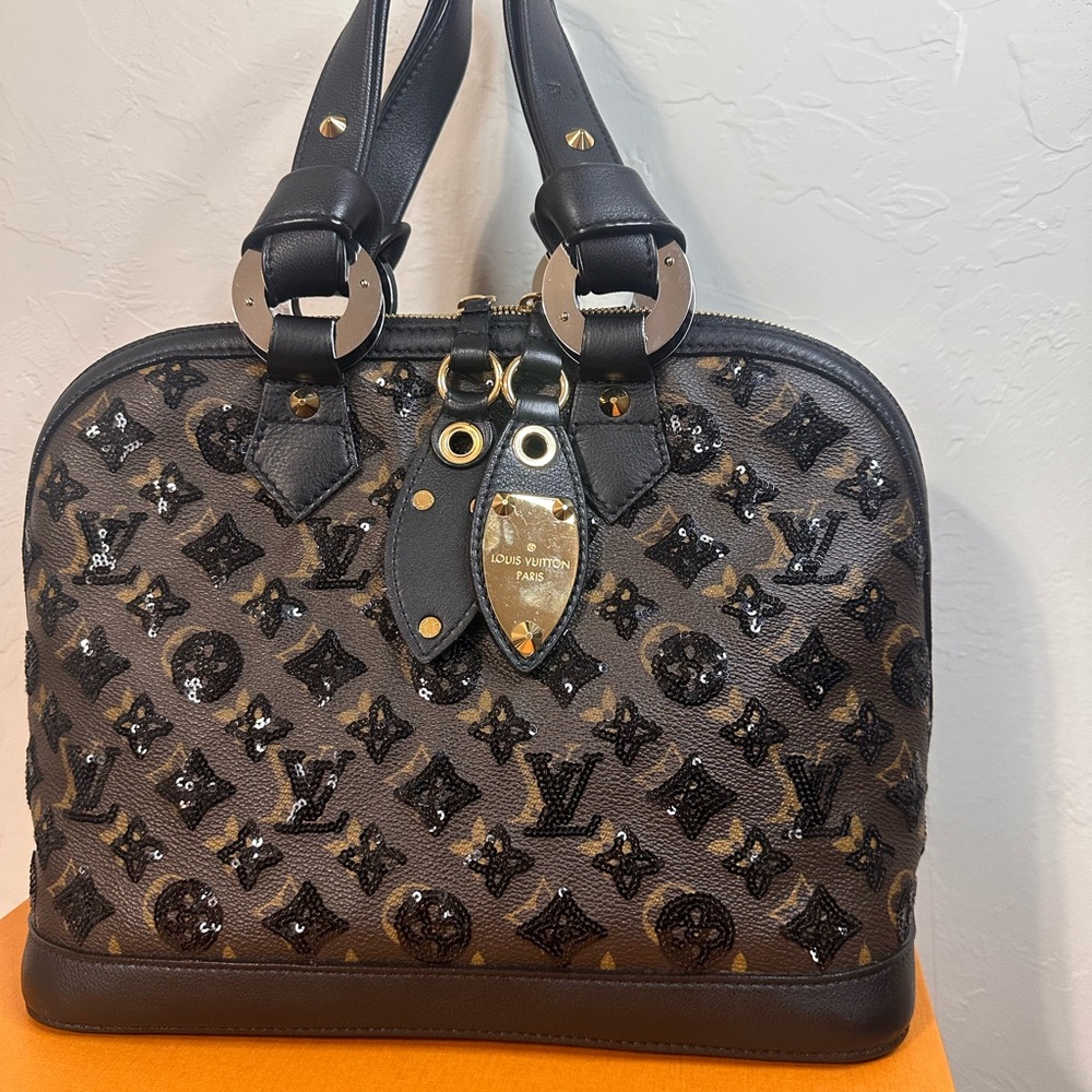 Louis Vuitton Brown and Black Monogram sequined Alma Satchel